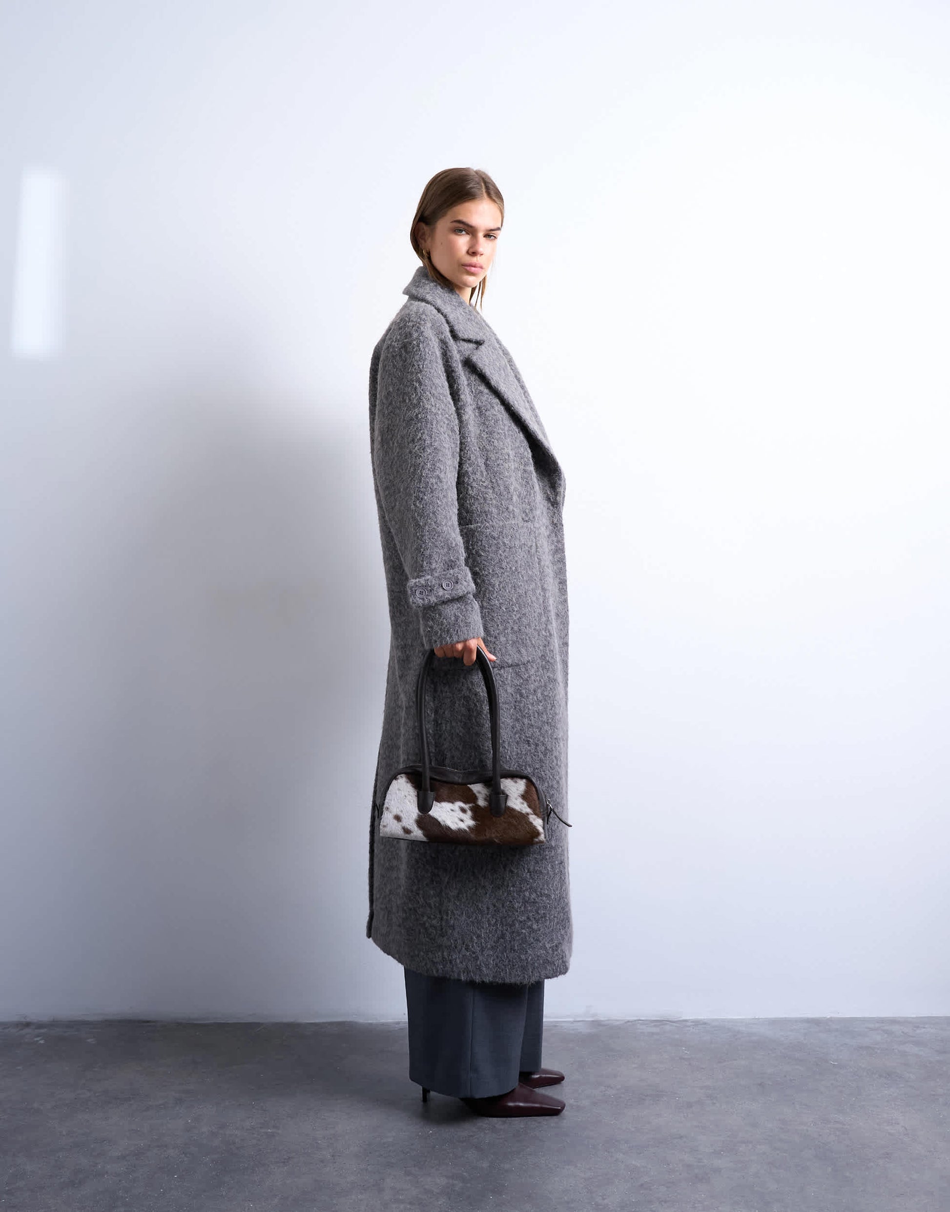 Topshop unlined soft brushed chuck on longline coat in charcoal