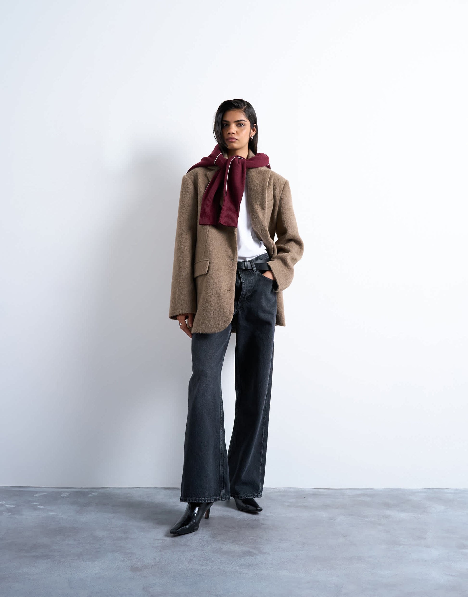 Topshop brushed three button blazer coat in camel