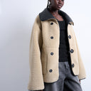 Topshop shearling oversized reversible coat with button loop in black and cream