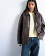 Topshop faux leather vintage wash seam detail zip thru oversized bomber jacket in washed brown