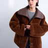 Topshop Oversize-Wendemantel aus Shearling mit Knopfleiste in Schokoladenbraun