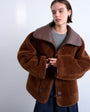 Topshop shearling oversized reversible coat with button loop in chocolate