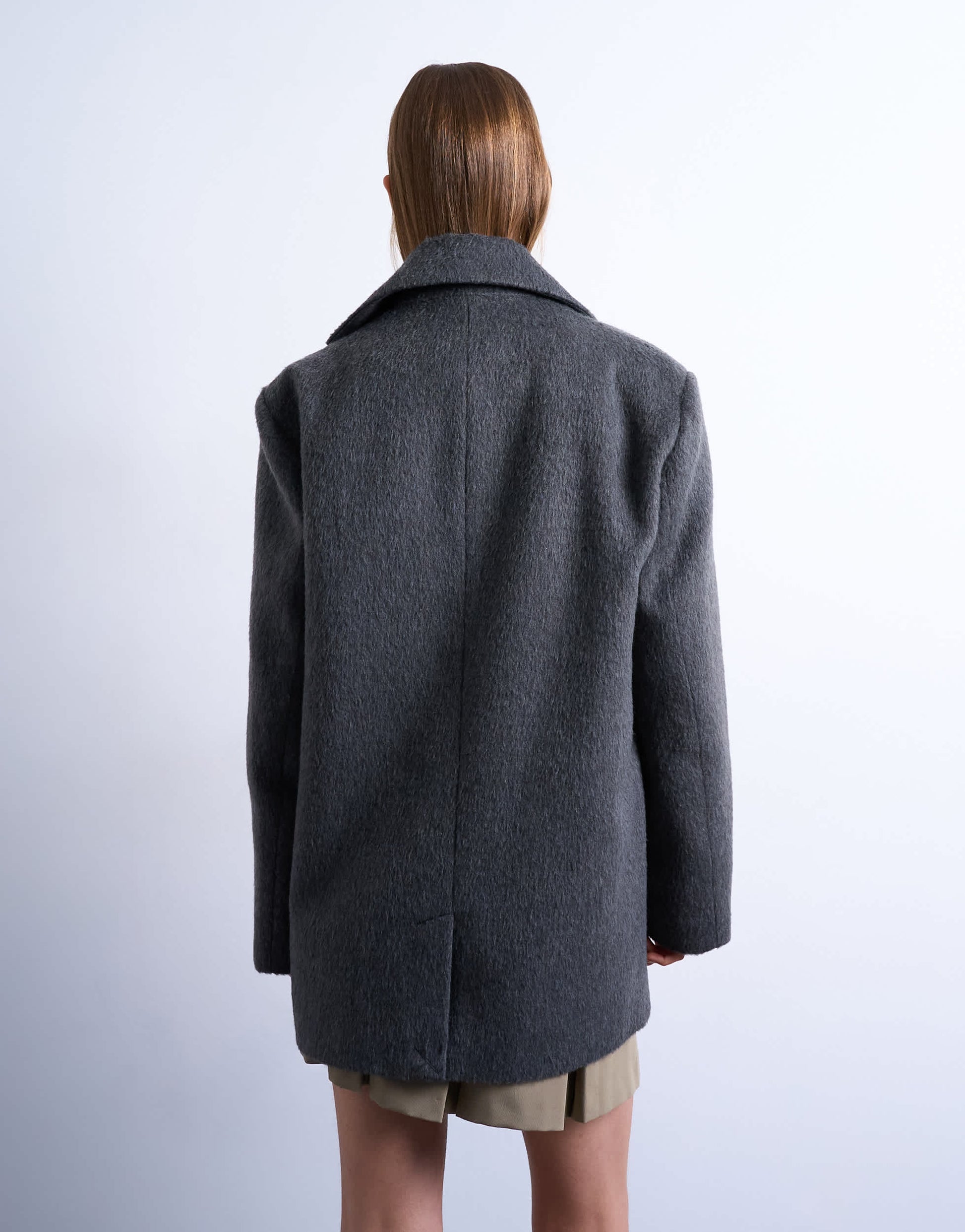 Topshop brushed three button blazer coat in charcoal