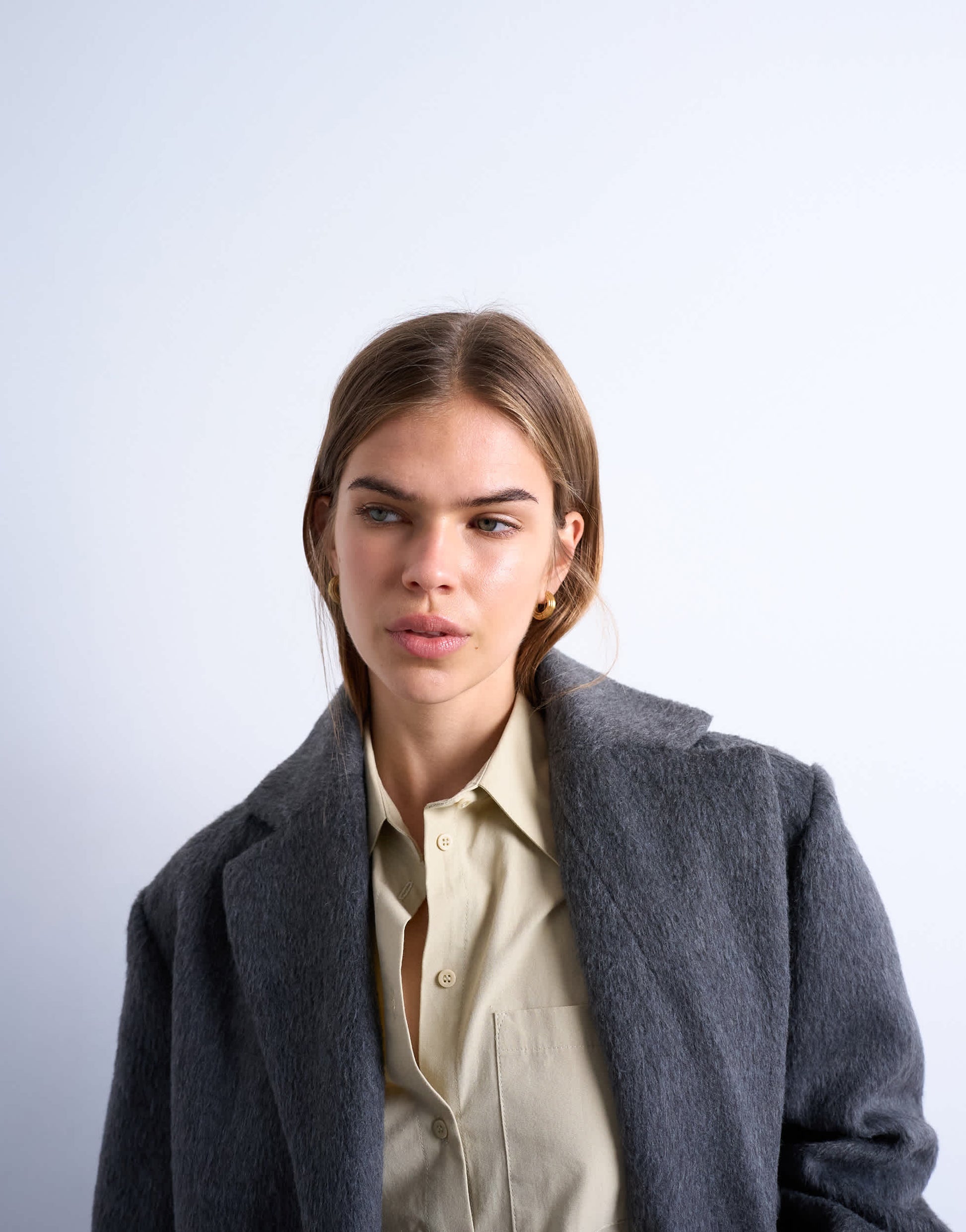 Topshop brushed three button blazer coat in charcoal