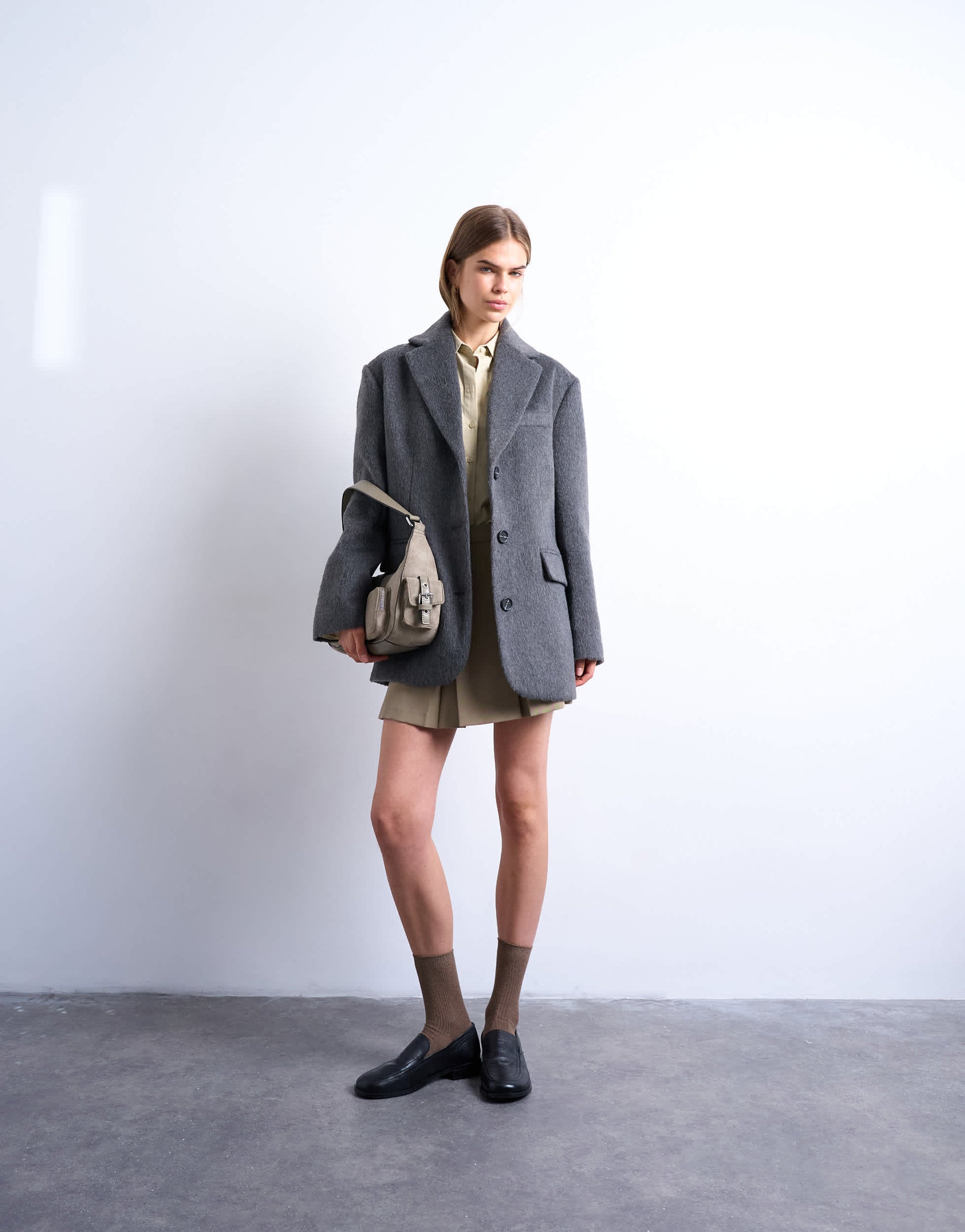 Topshop brushed three button blazer coat in charcoal