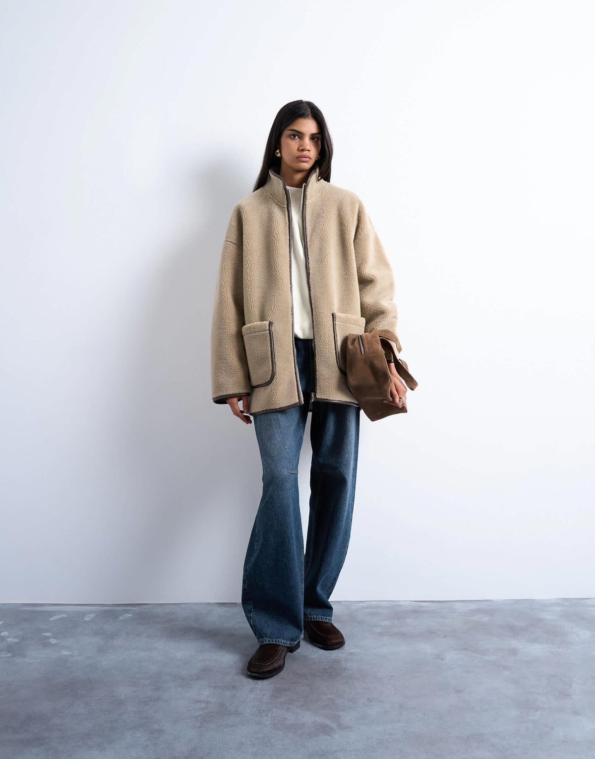 Topshop longline high neck chuck on shearling in teddy