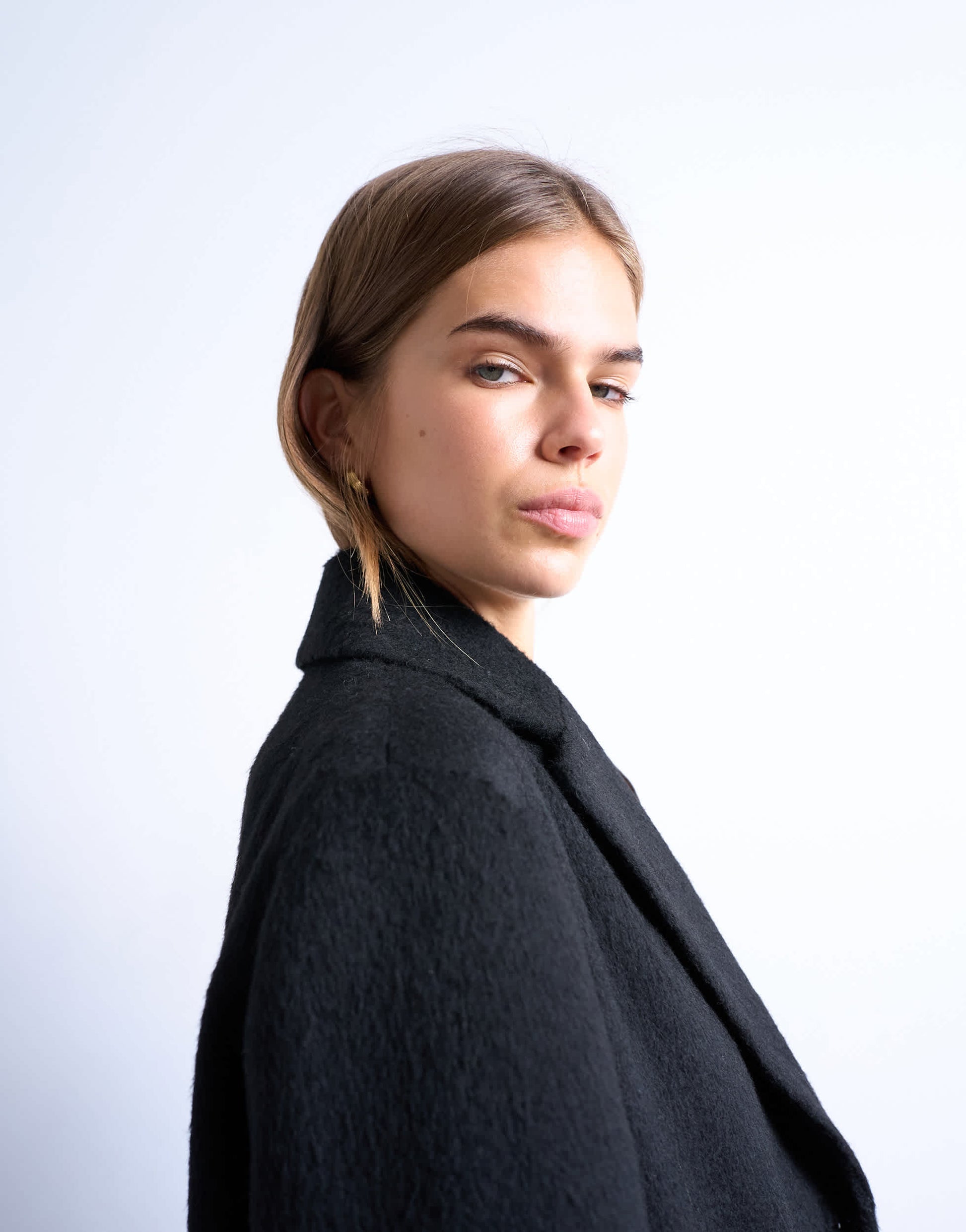 Topshop brushed three button longline blazer coat in black