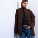 Topshop lange, hochgeschlossene Chucks aus Shearling in Schokoladenbraun