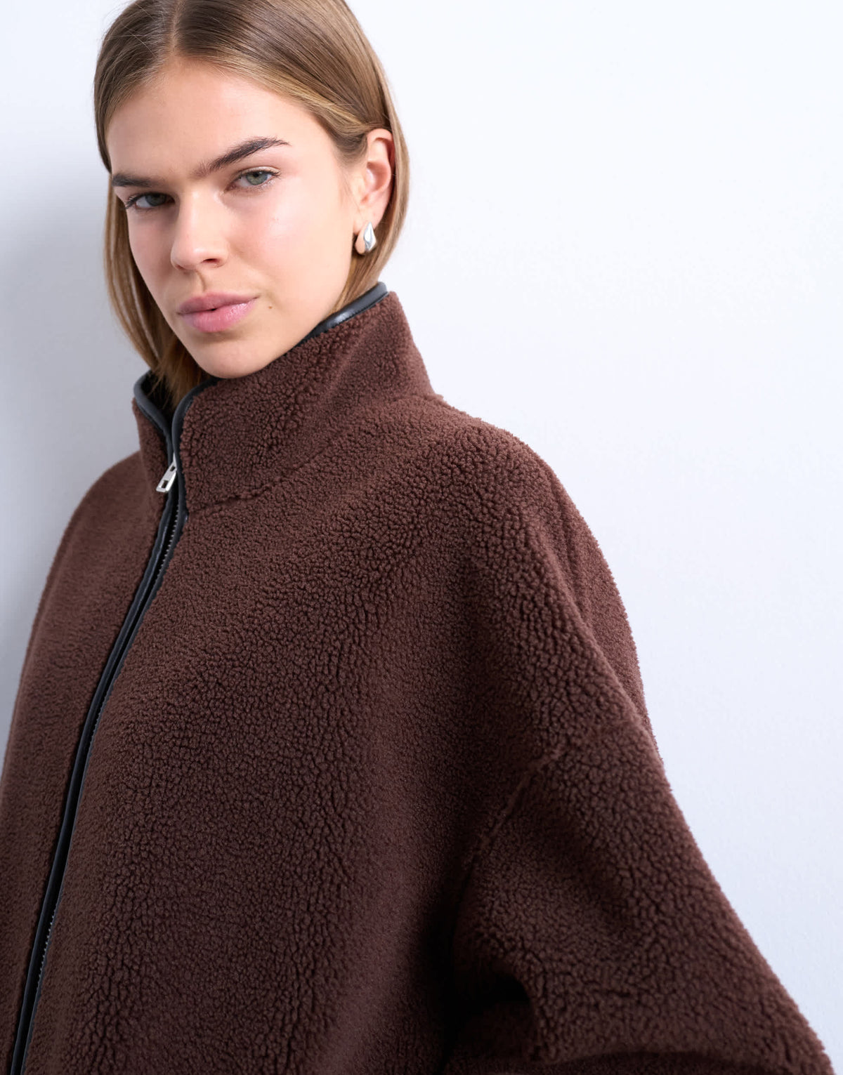 Topshop longline high neck chuck on shearling in chocolate