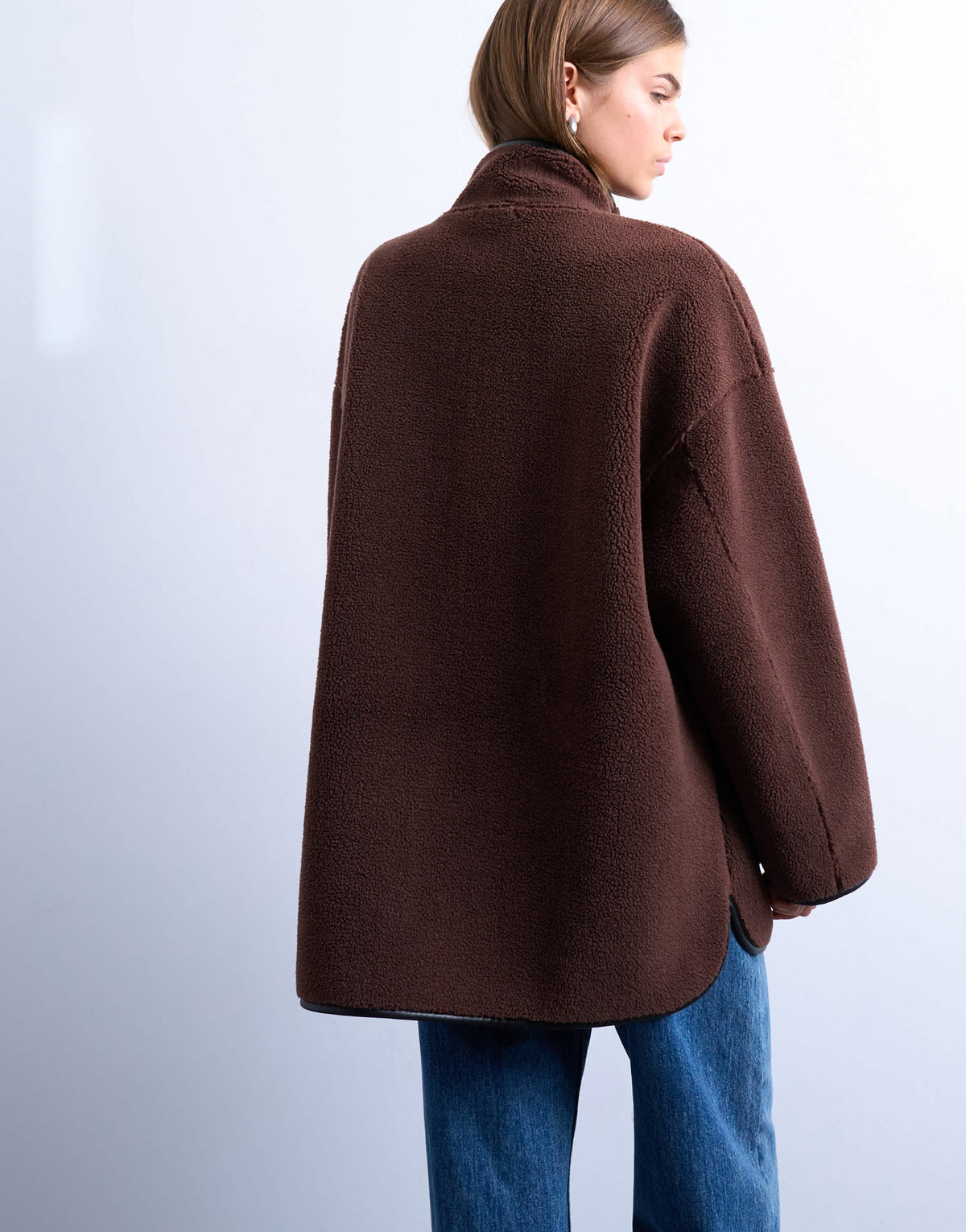 Topshop longline high neck chuck on shearling in chocolate