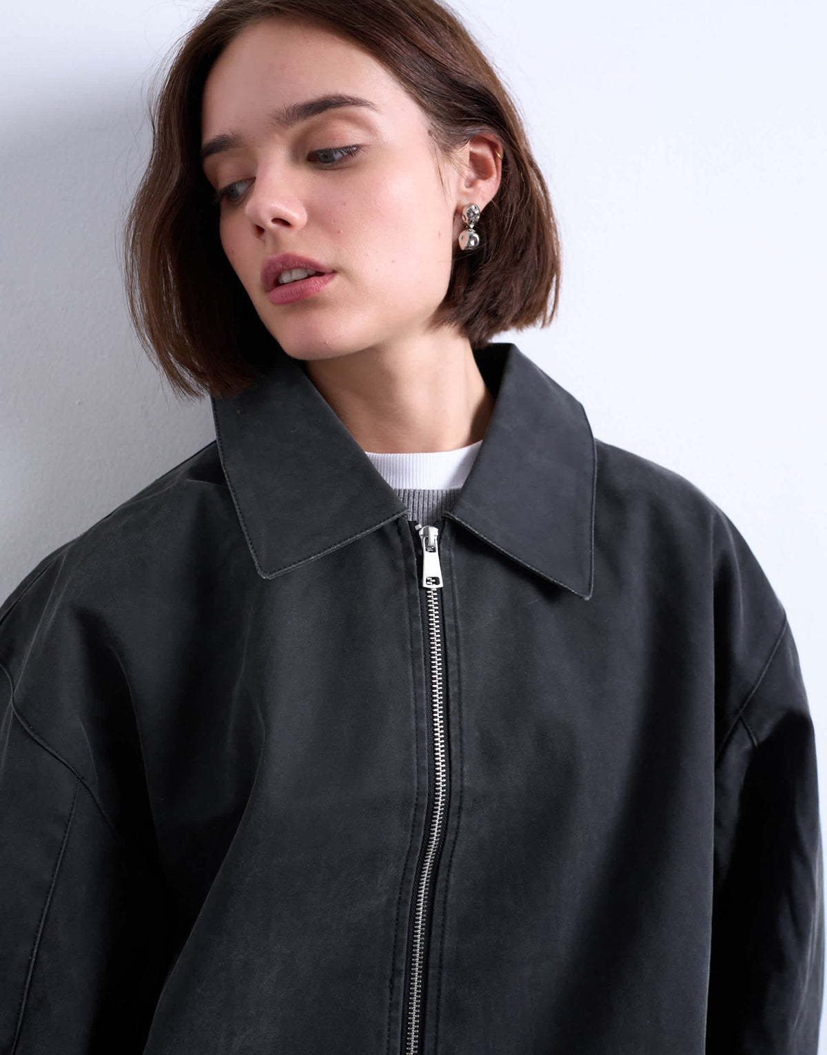 Topshop faux suede super oversized quilted lined bomber jacket with patch pockets in washed black