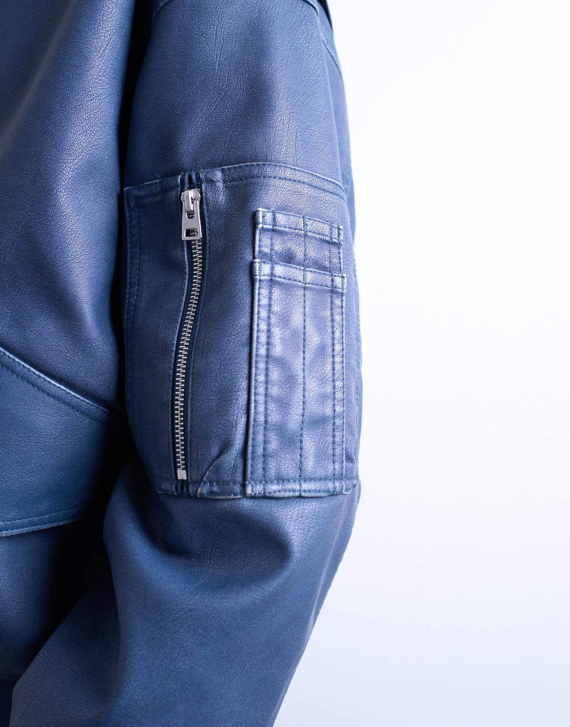 Topshop faux leather washed MA1 bomber jacket in denim blue