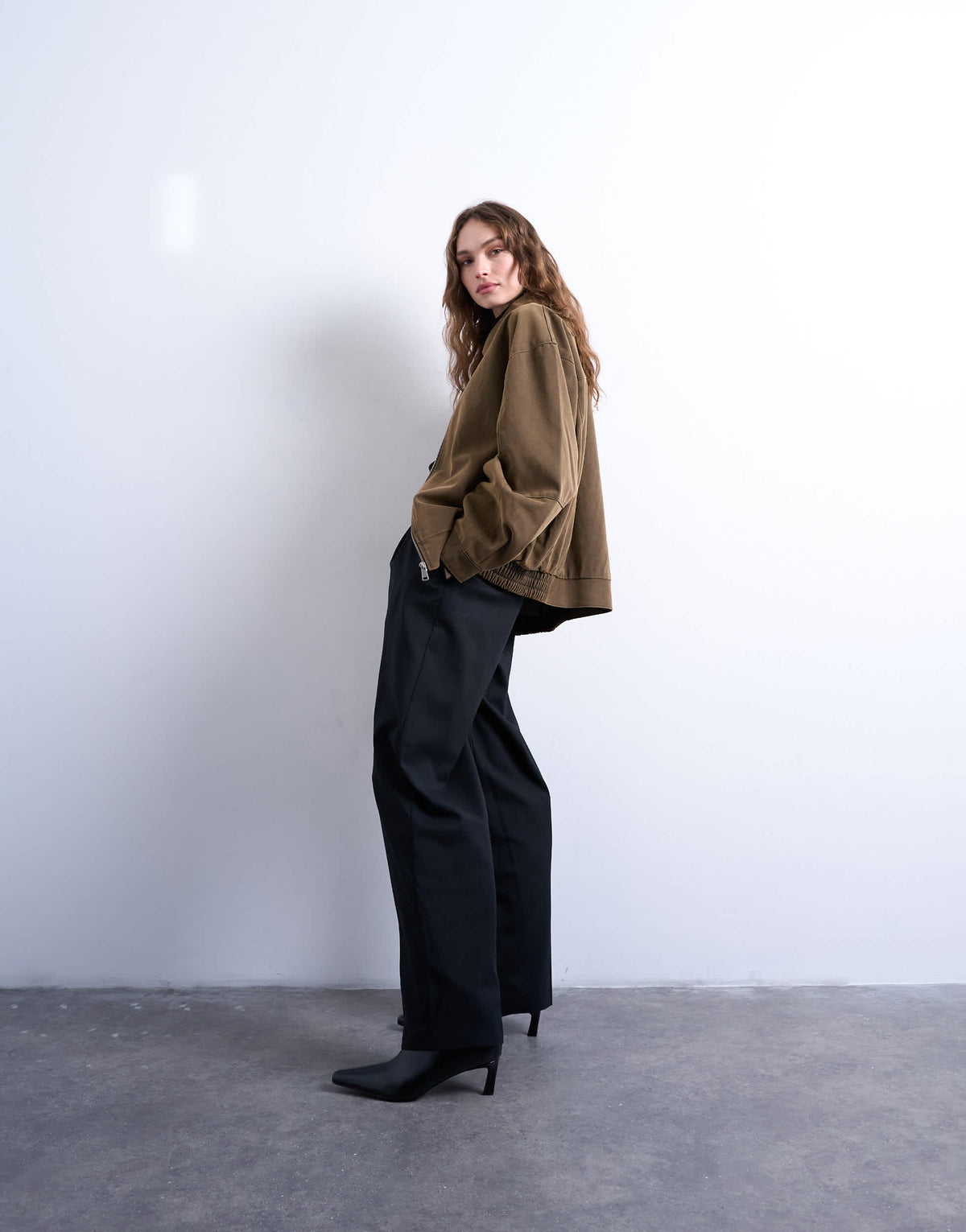 Topshop faux suede super oversized quilted lined bomber jacket with patch pockets in tan
