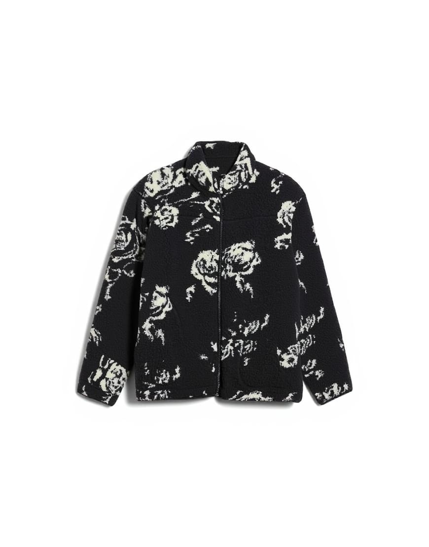 Topshop mono floral print fleece borg jacket in rose