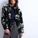 Topshop mono floral print fleece borg jacket in rose