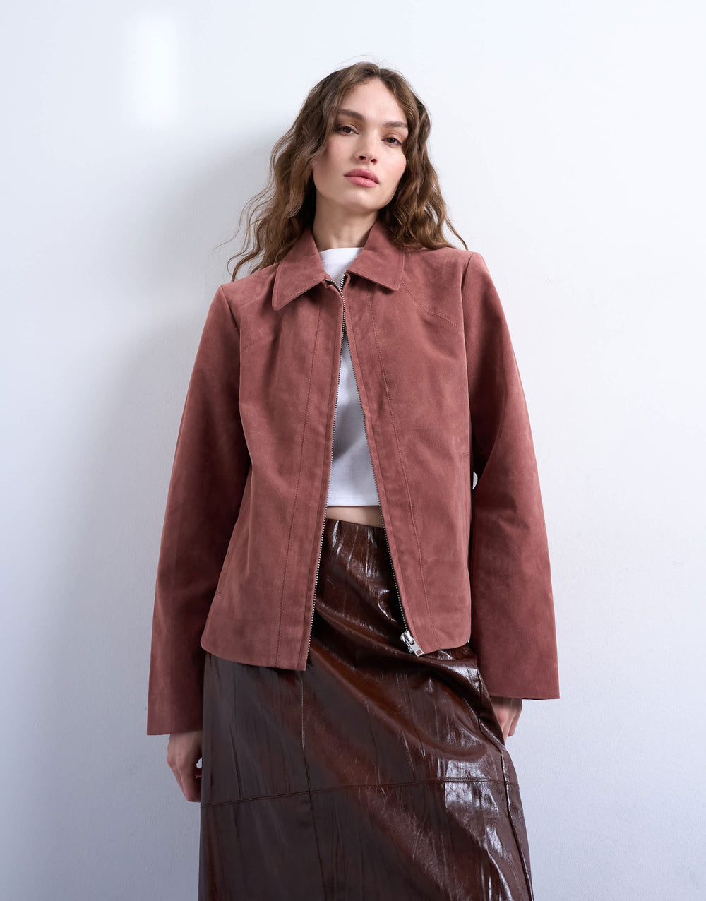 Surchemise Topshop en faux daim rose