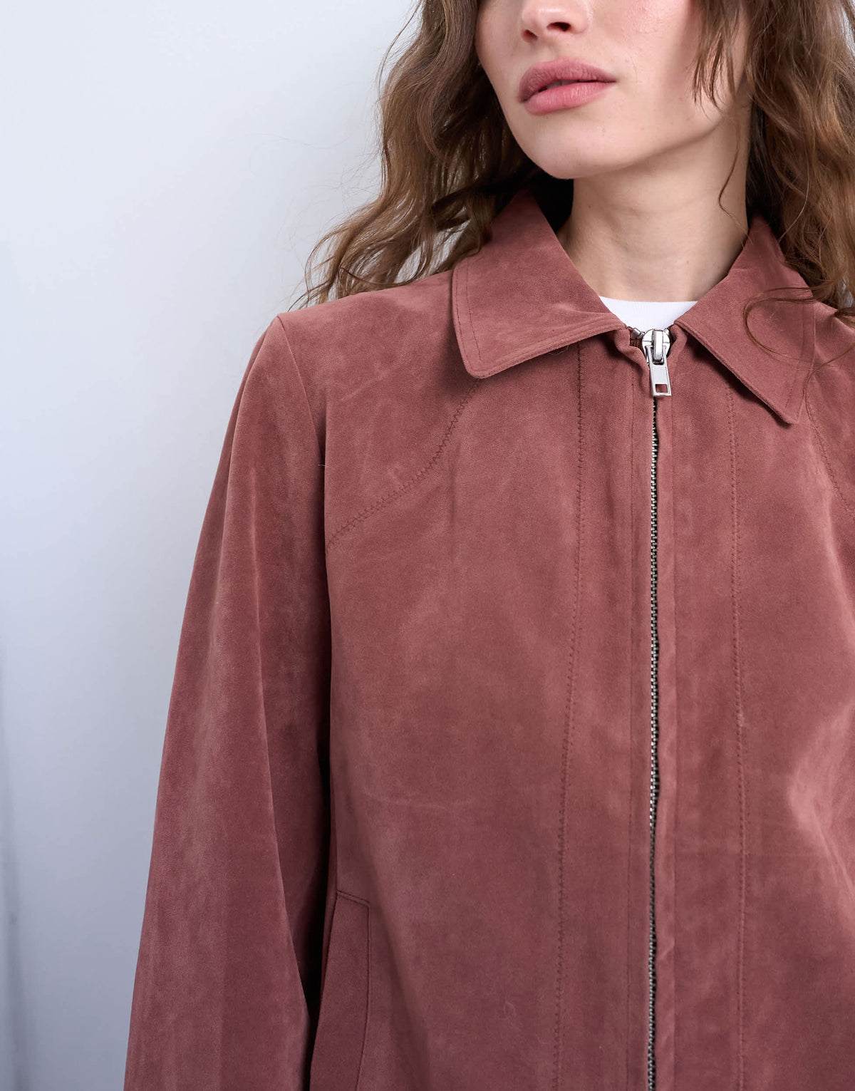 Topshop faux suede shacket in pink