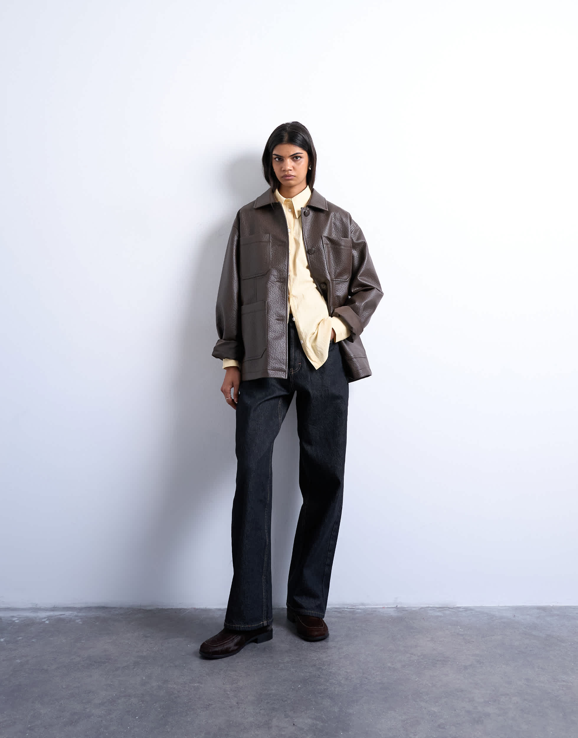 Surchemise décontractée Topshop en similicuir à bulles couleur chocolat