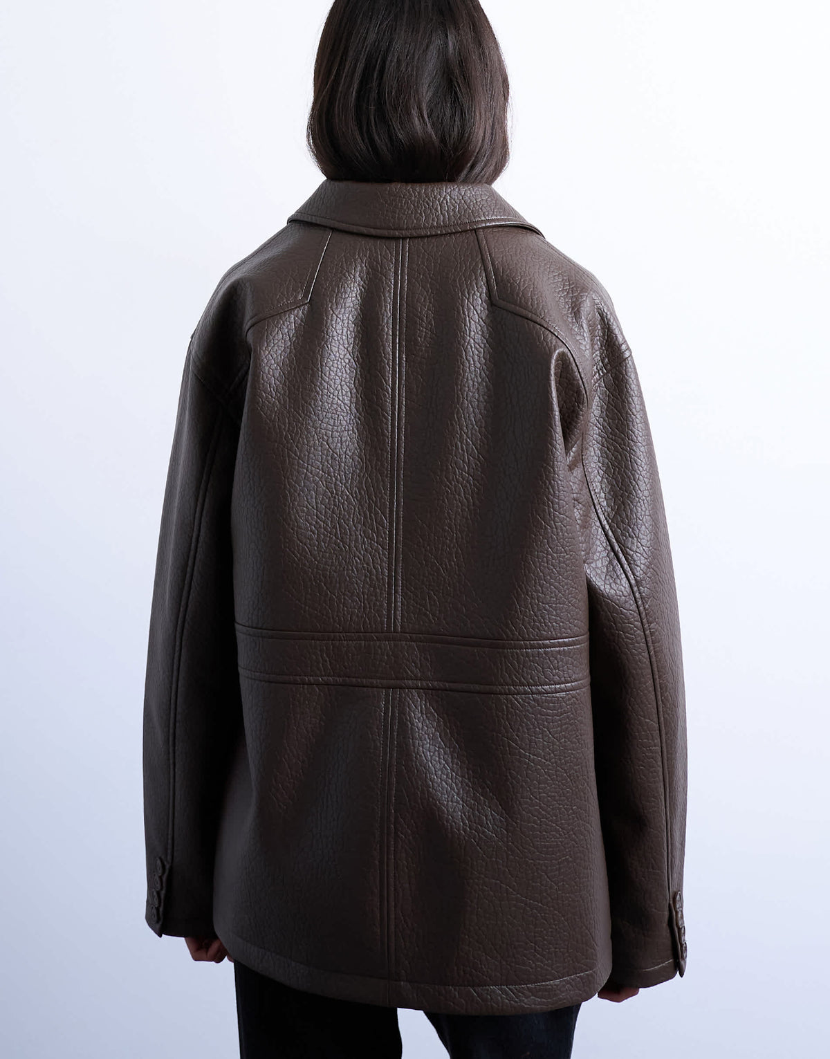 Topshop faux leather bubble revere casual shacket in chocolate