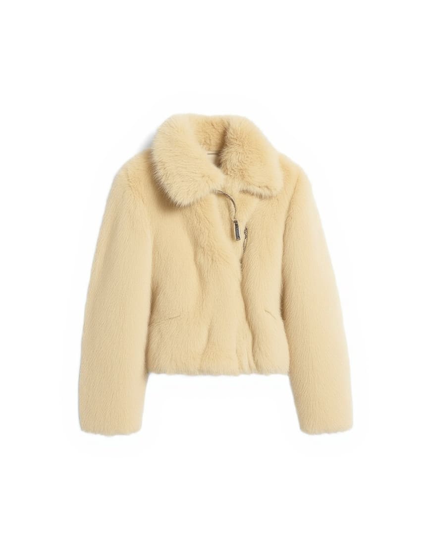 Topshop faux fur zip thru bomber jacket in buttermilk