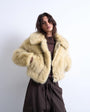 Topshop faux fur zip thru bomber jacket in buttermilk