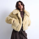 Topshop faux fur zip thru bomber jacket in buttermilk