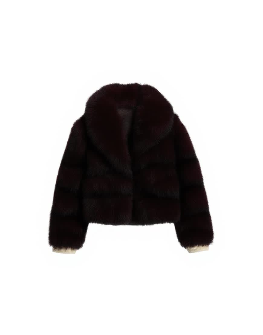 Topshop faux fur boxy shawl coat in dark burgundy