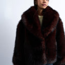 Topshop faux fur boxy shawl coat in dark burgundy