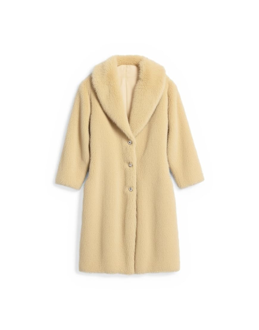 Topshop faux fur super long oversized shawl coat in buttermilk