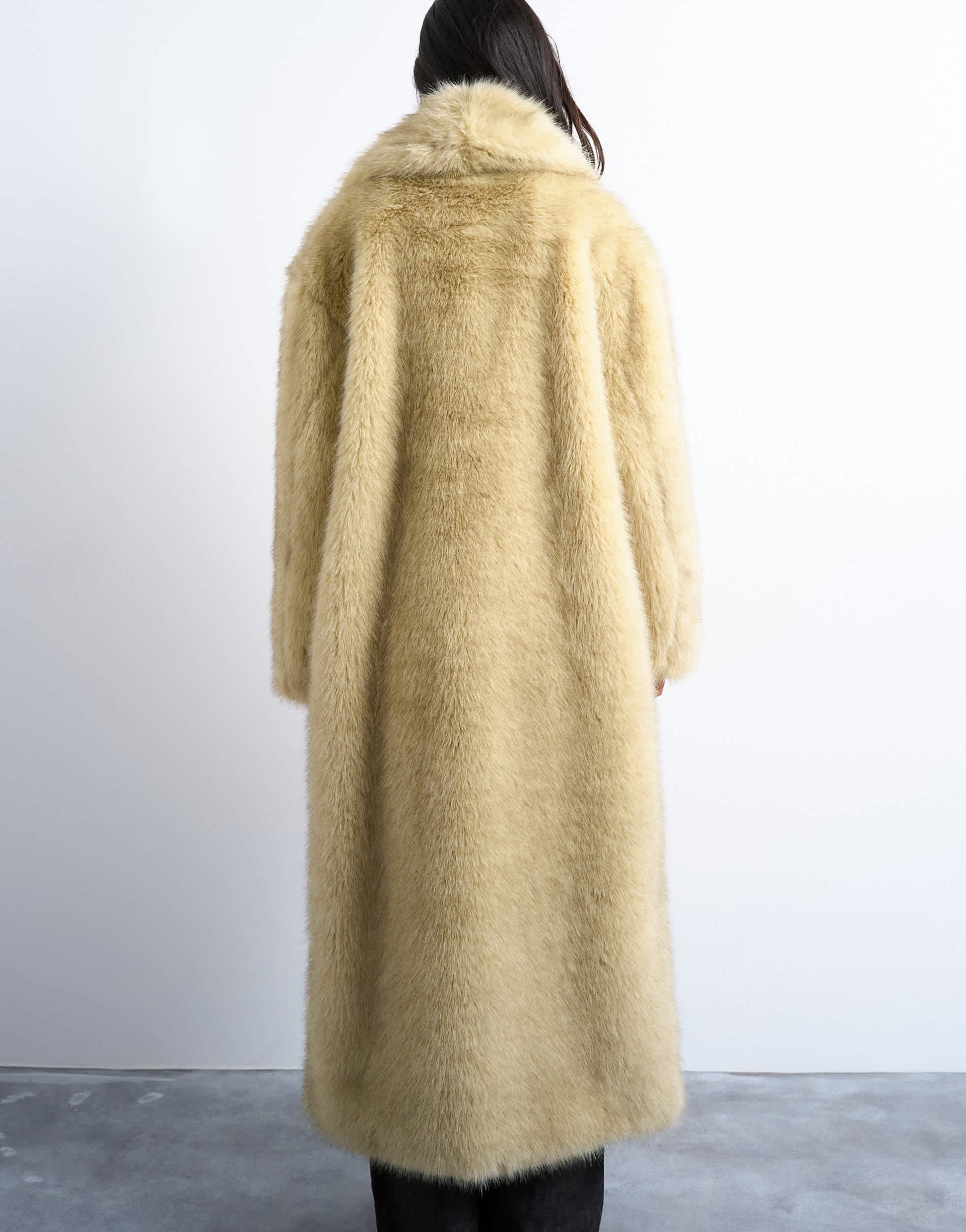 Topshop faux fur super long oversized shawl coat in buttermilk