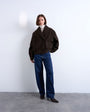 Topshop oversized faux suede shawl bomber jacket in chocolate