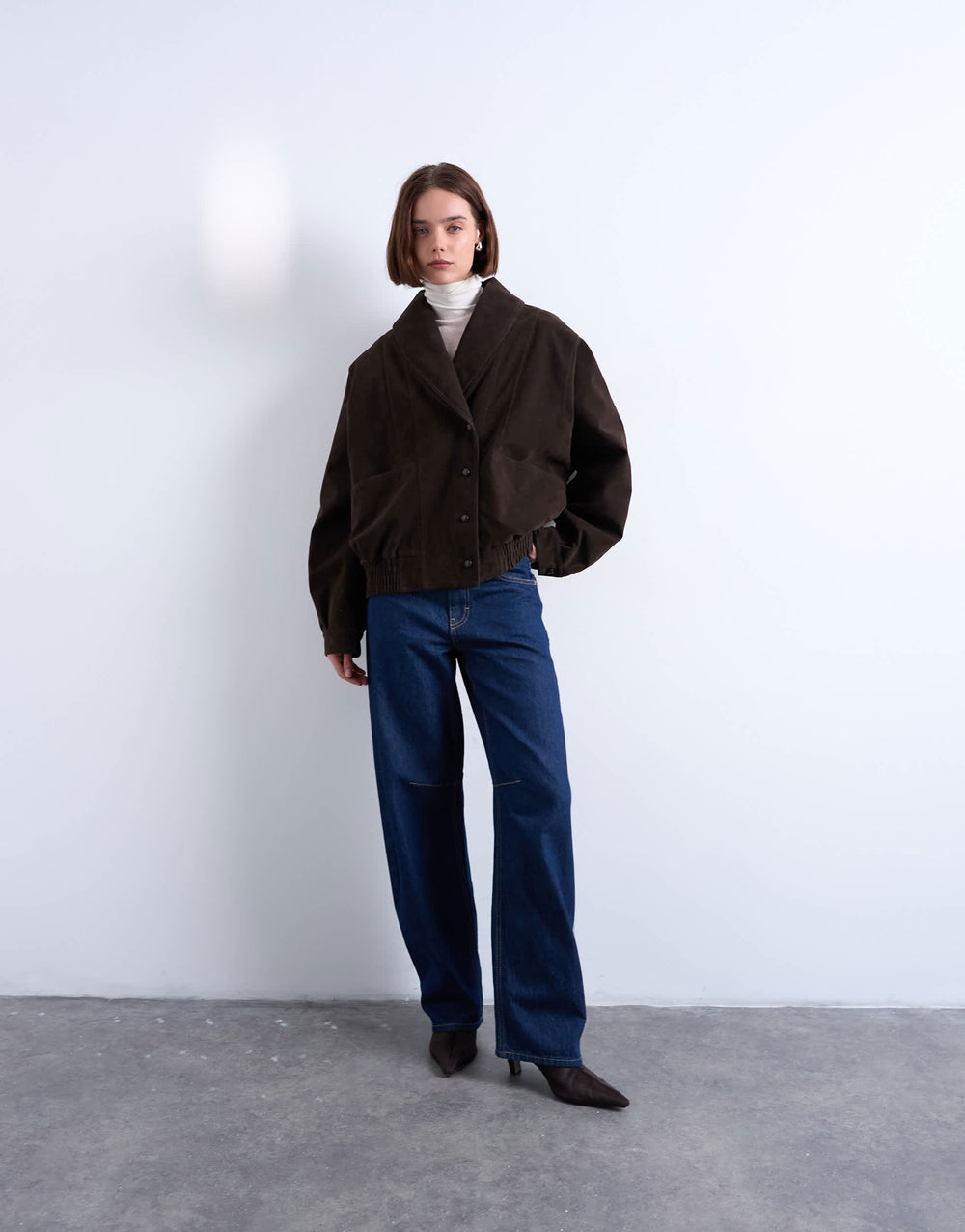 Blouson bomber oversize Topshop en simili-daim couleur chocolat
