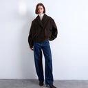 Topshop oversized faux suede shawl bomber jacket in chocolate