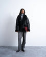 Topshop shearling super oversized car coat in black