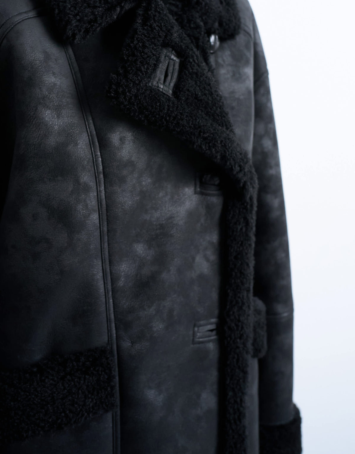 Topshop shearling super oversized car coat in black