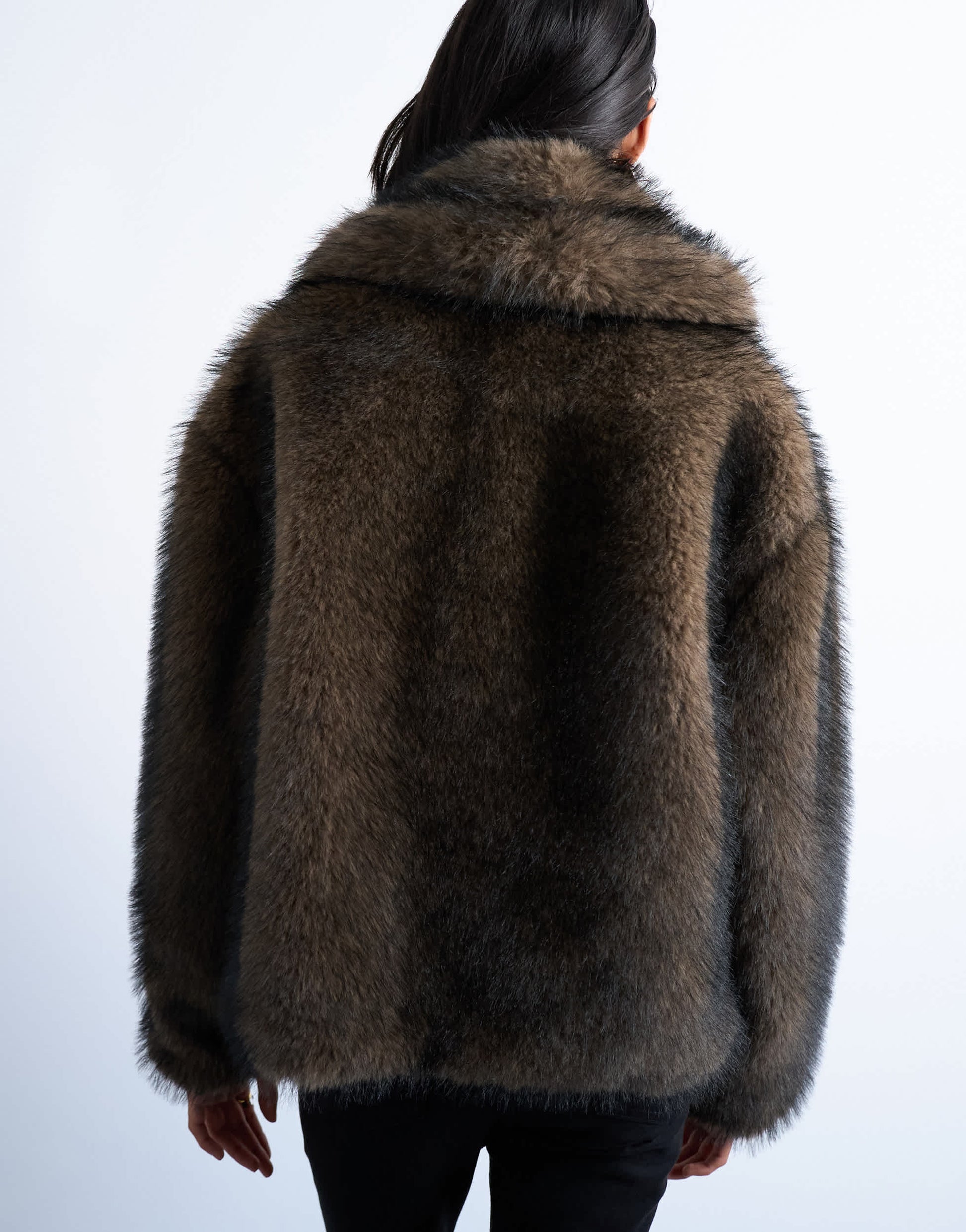 Topshop faux fur boxy shawl coat in mink