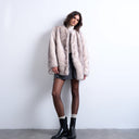 Topshop faux fur collarless mid length coat in white stripe