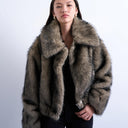 Topshop faux fur zip thru bomber jacket in natural