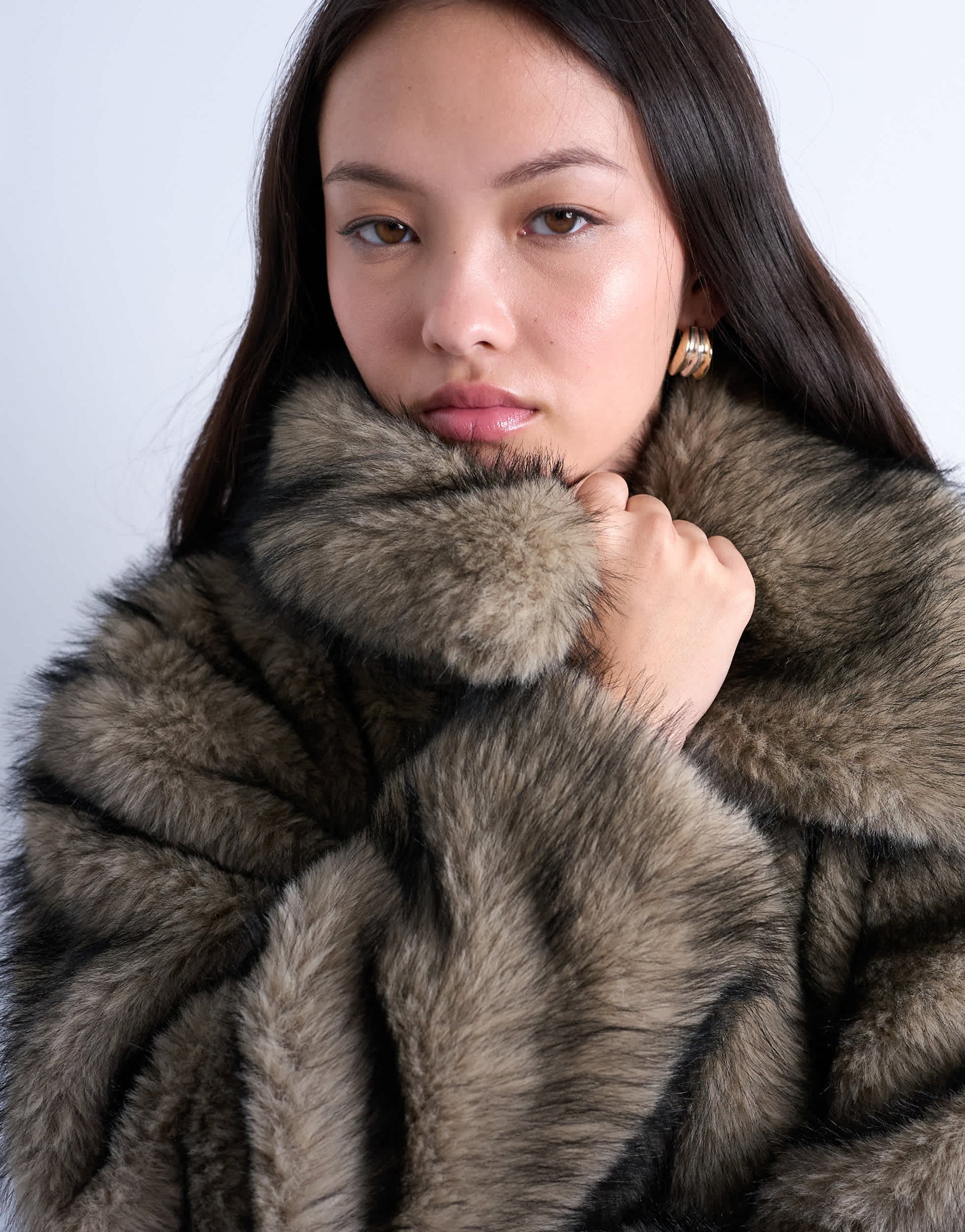 Topshop faux fur zip thru bomber jacket in natural