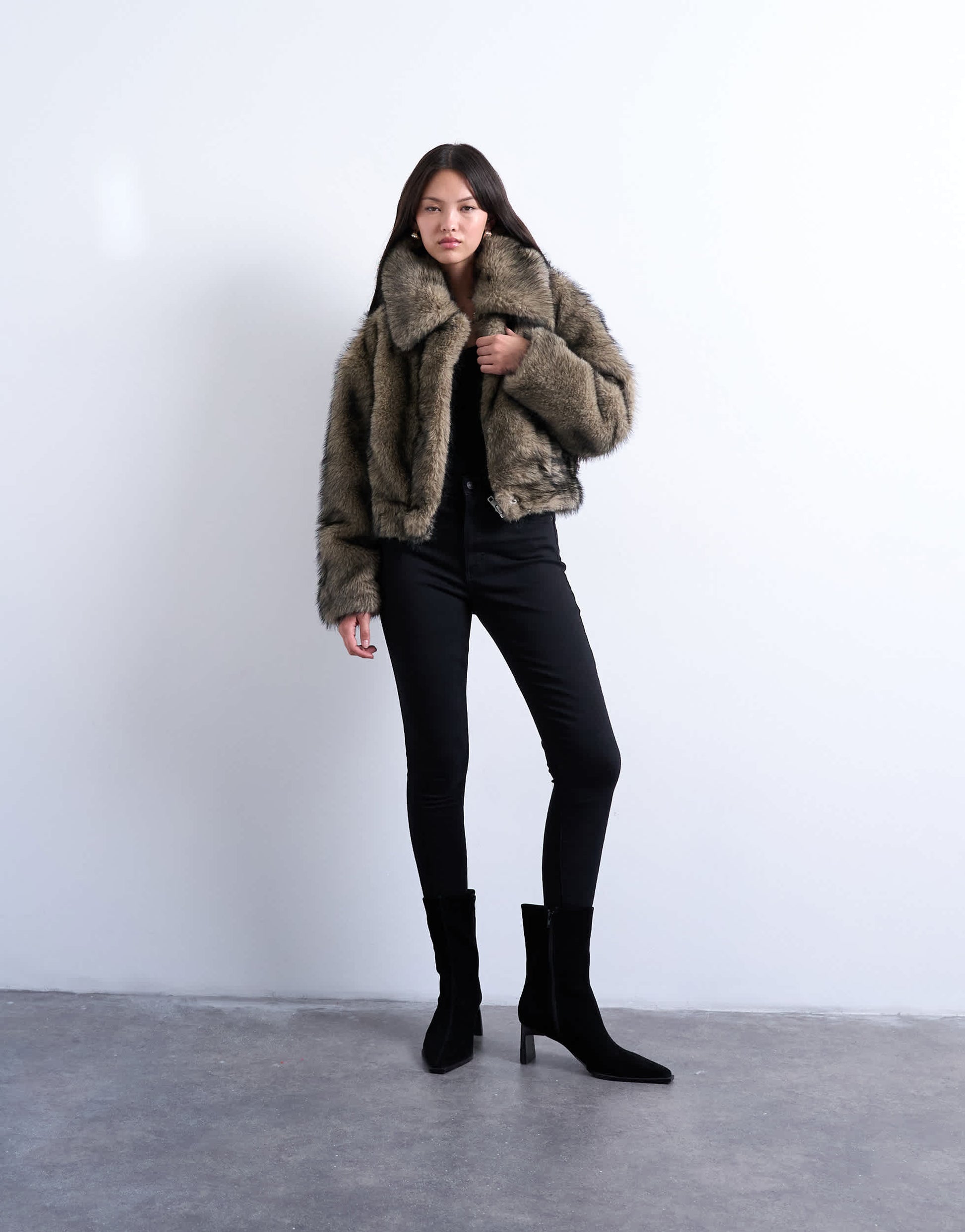 Topshop faux fur zip thru bomber jacket in natural