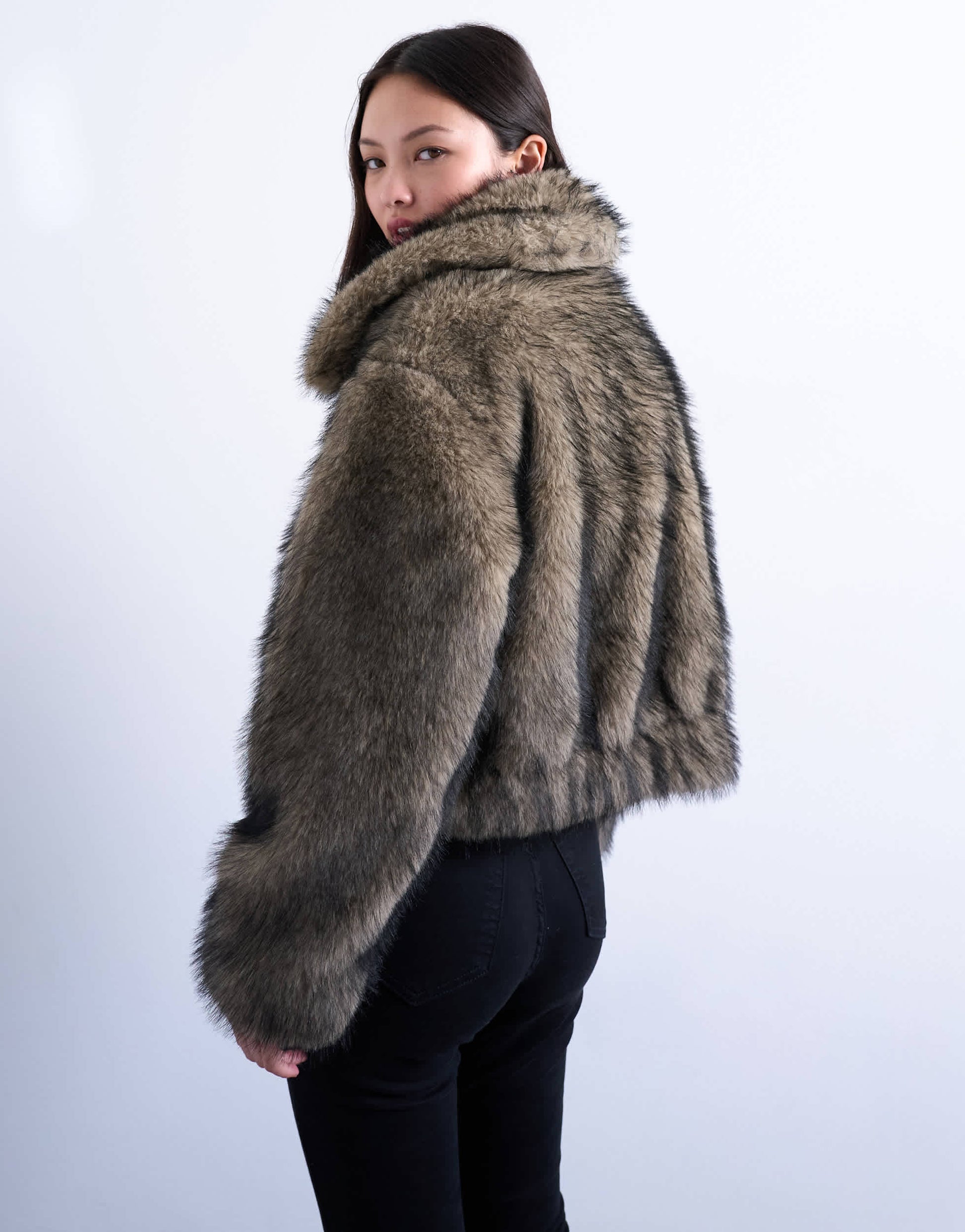 Topshop faux fur zip thru bomber jacket in natural
