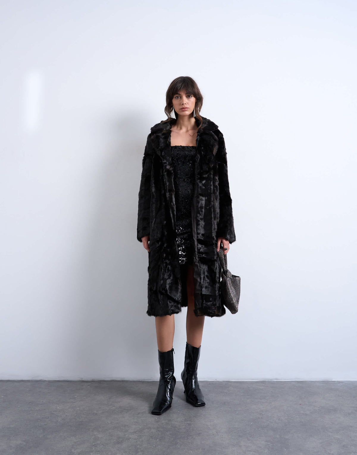 Topshop faux fur going out longline coat in chocolate