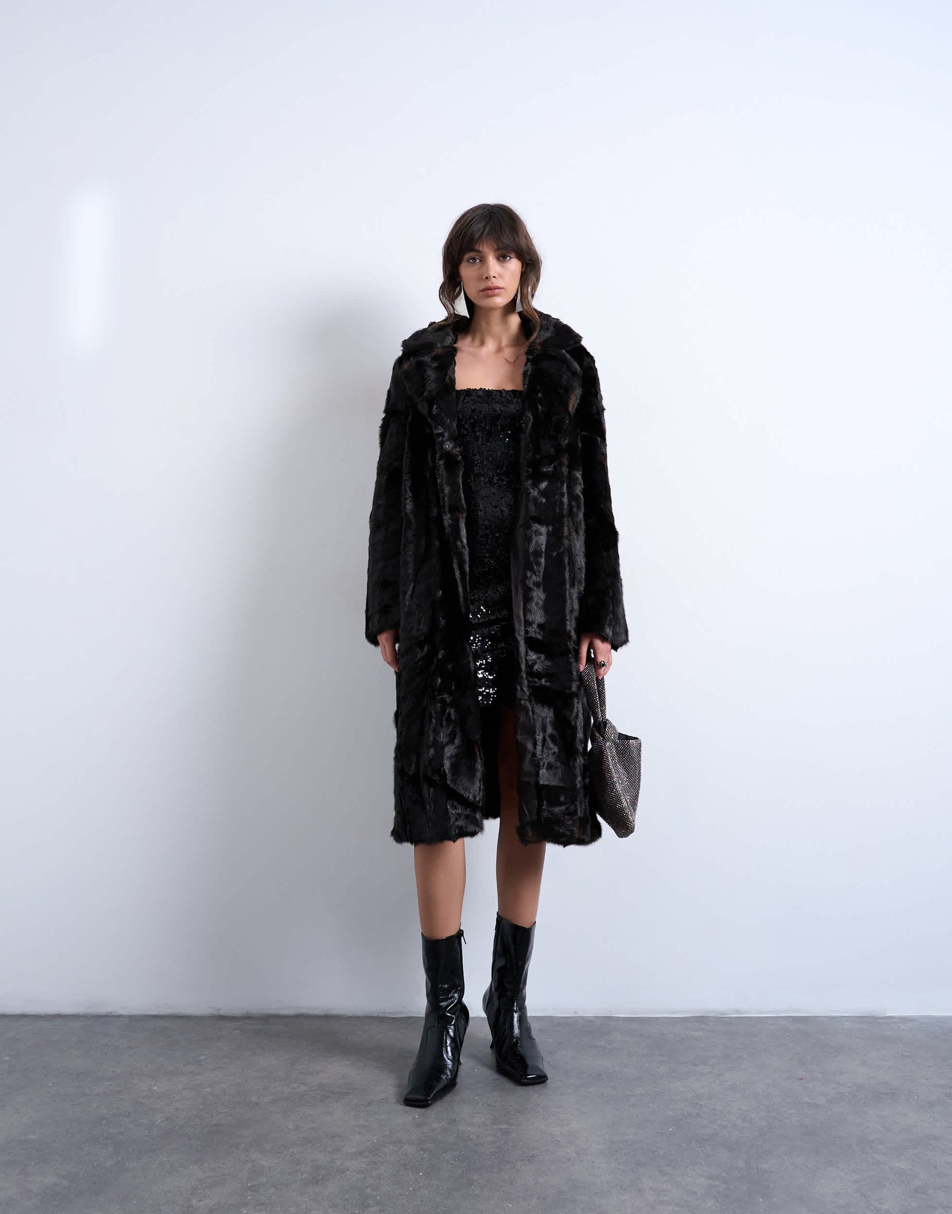 Topshop faux fur going out longline coat in chocolate
