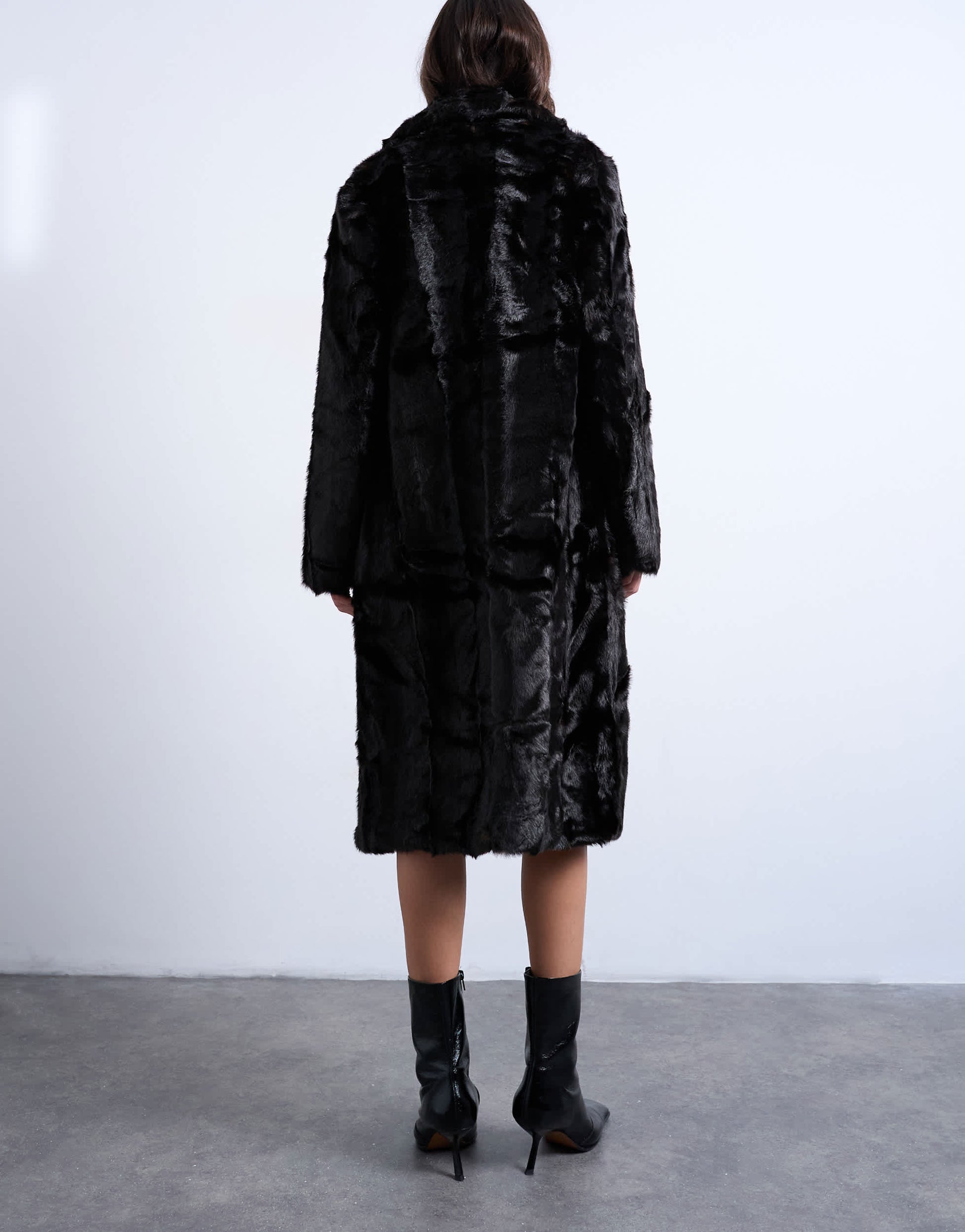 Topshop faux fur going out longline coat in chocolate