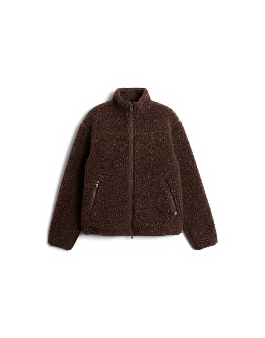 Topshop oversized funnel fleece jacket in chocolate speckle