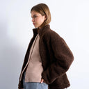 Topshop oversized funnel fleece jacket in chocolate speckle