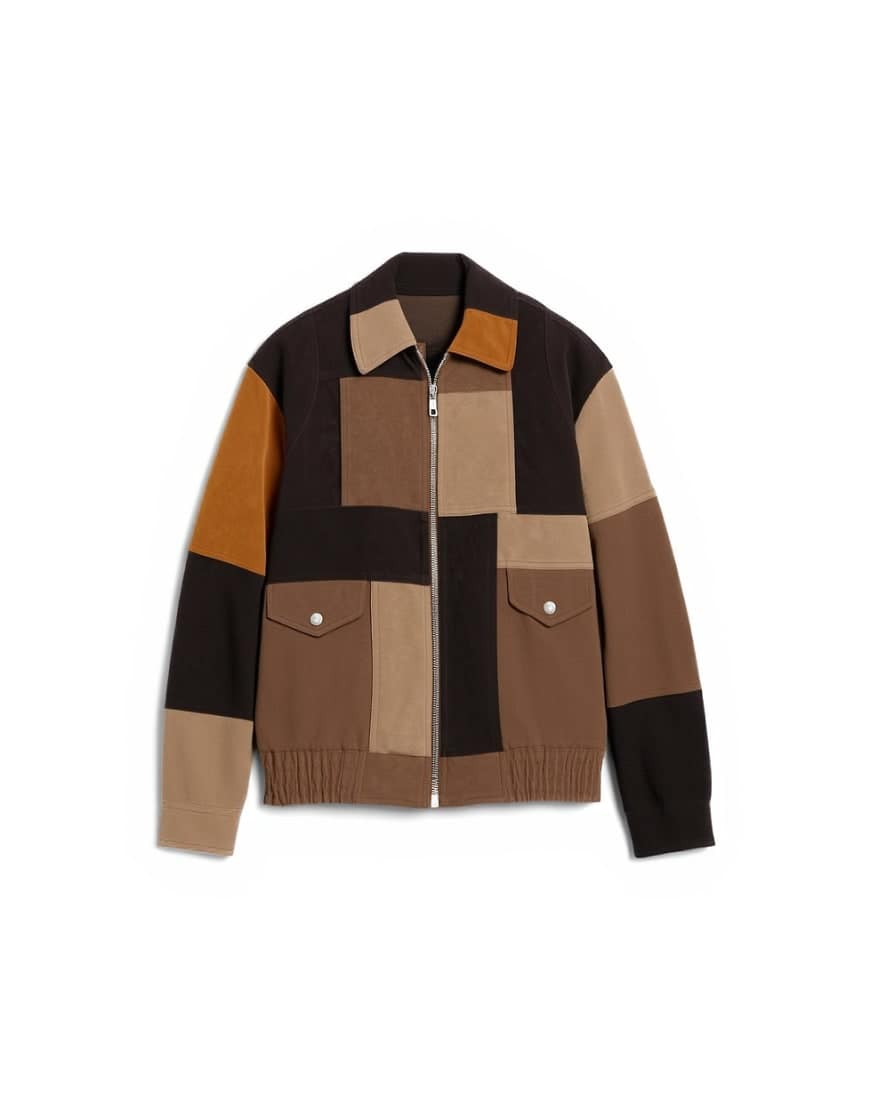 Topshop faux suede patchwork bomber jacket in multi