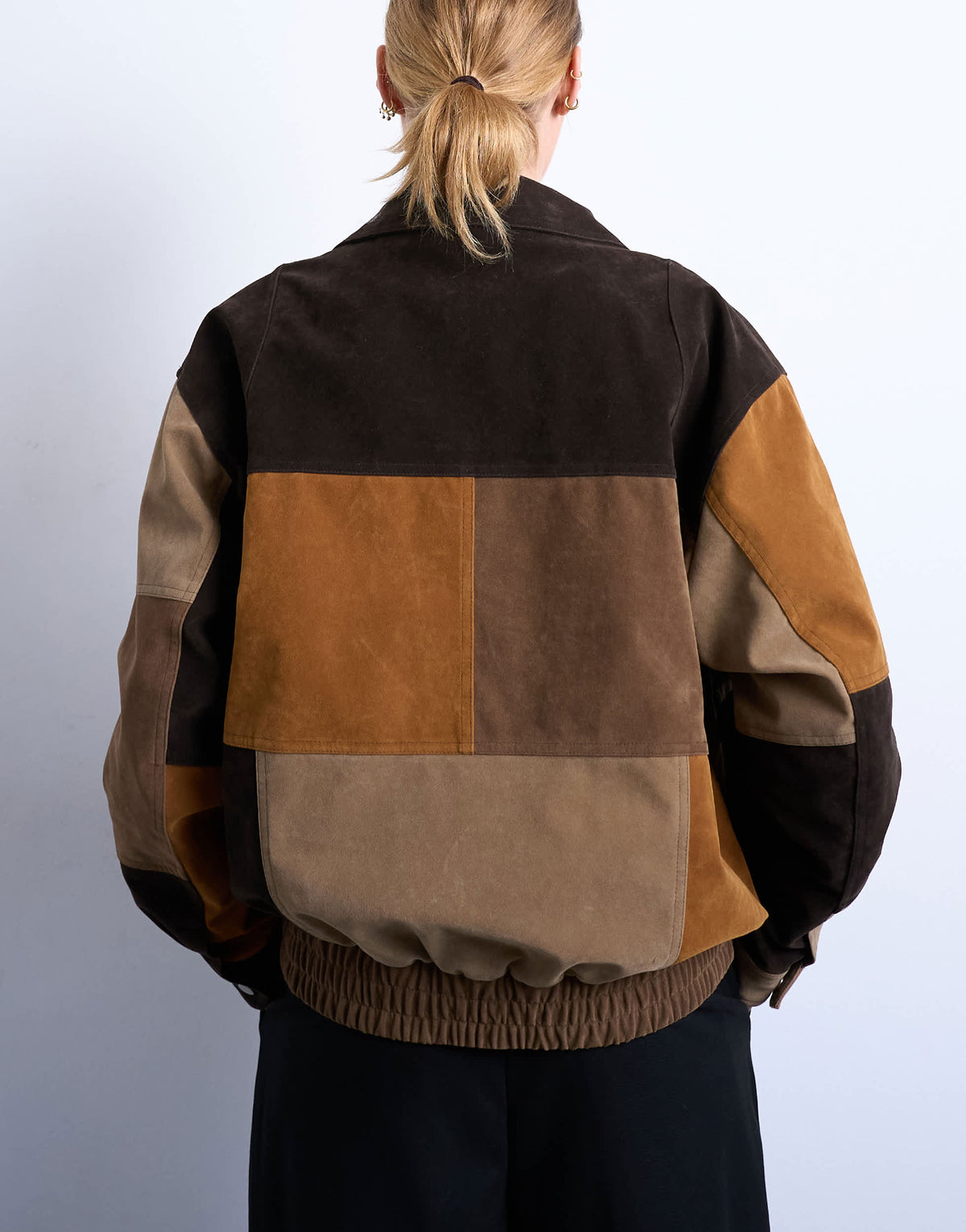 Topshop faux suede patchwork bomber jacket in multi