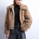 Topshop faux fur stripe zip thru bomber jacket in light brown