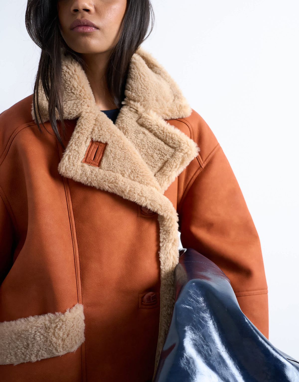 Topshop shearling  super oversized car coat in tan and cream